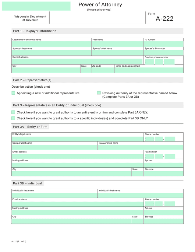 A 222 Power Of Attorney screenshot