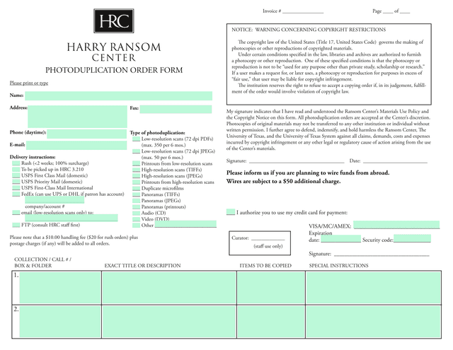 PHOTODUPLICATION ORDER FORM screenshot