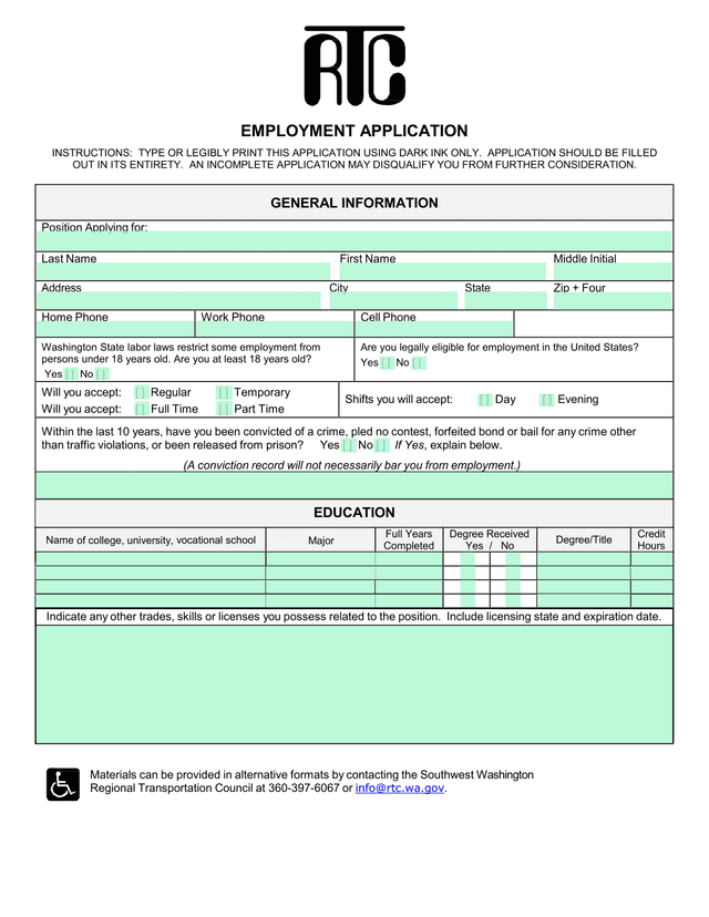 Employment Application screenshot