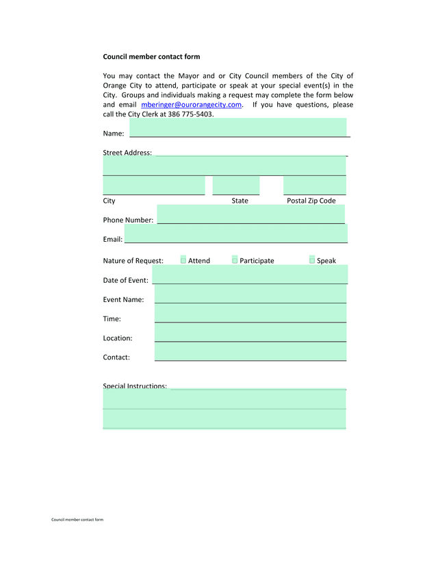Council Member Contact Form screenshot