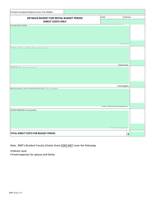 BWF Form 175 screenshot
