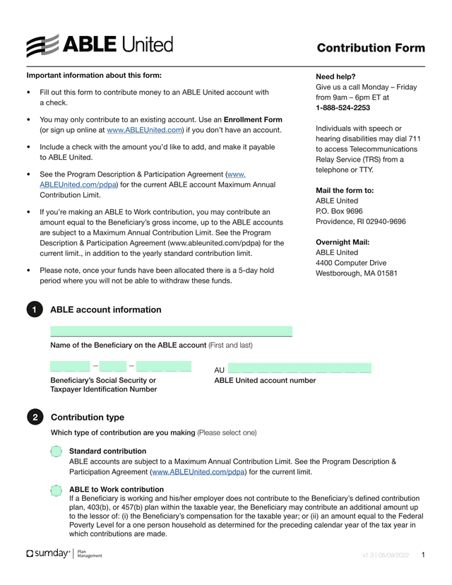 Contribution Form screenshot