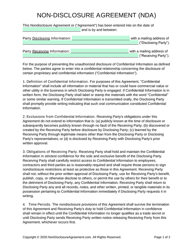Non Disclosure Agreement screenshot