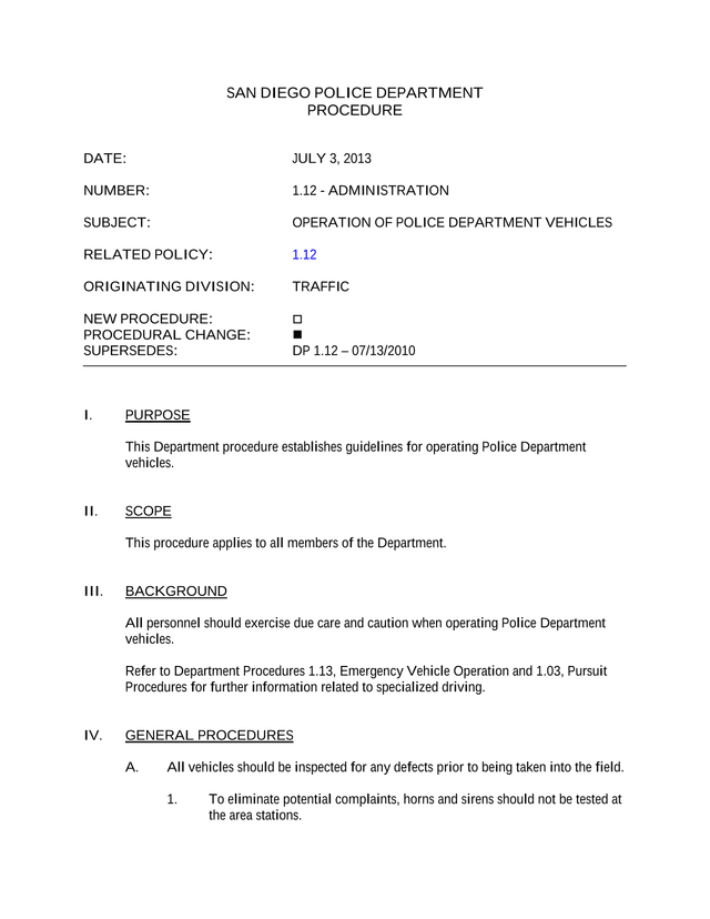 San Diego Police Department Procedure screenshot
