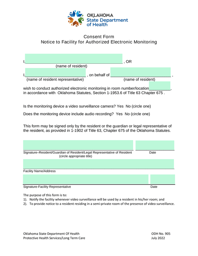 Consent Form Notice To Facility For Authorized Electronic Monitoring screenshot
