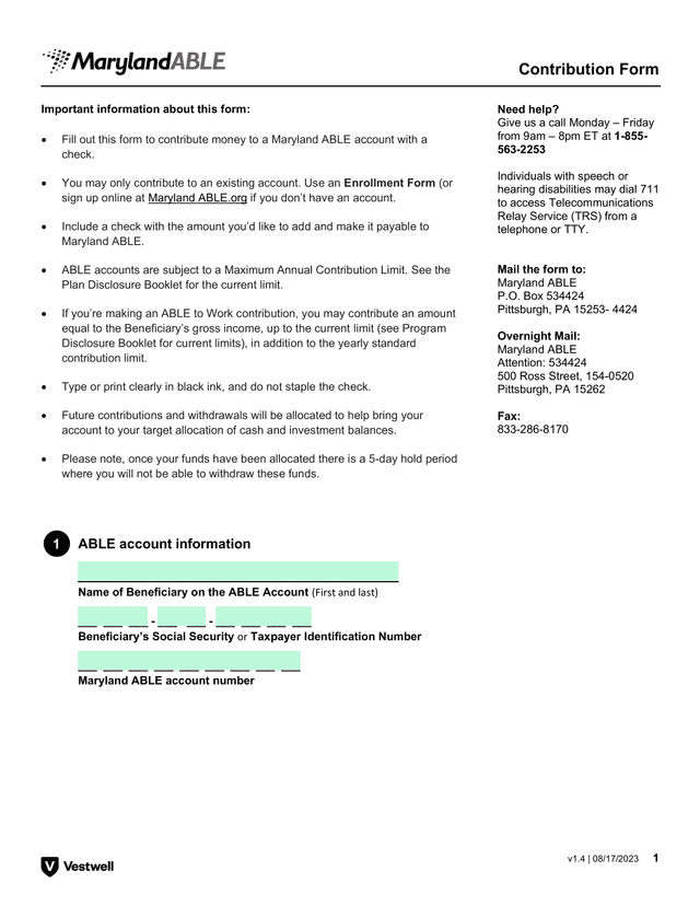 Contribution Form screenshot