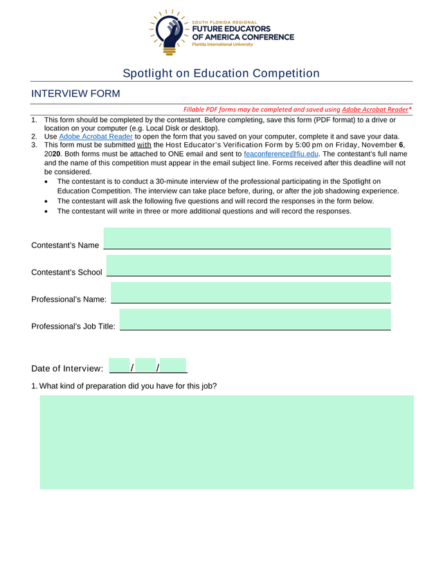 Spotlight On Education Competition Interview Form screenshot