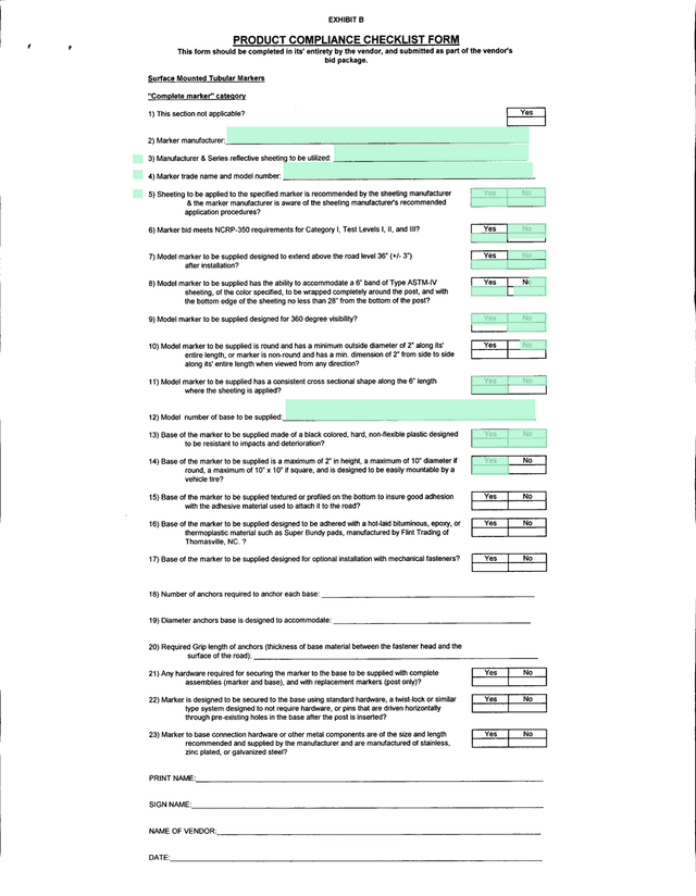 PRODUCT COMPLIANCE CHECKLIST FORM screenshot