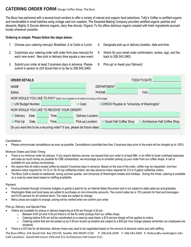 Catering Order Form   The Buzz screenshot