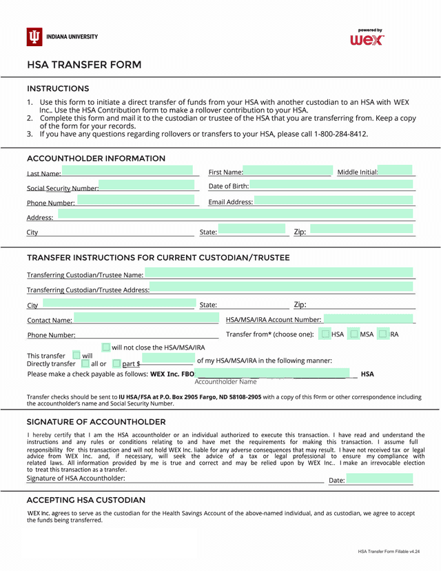 HSA Transfer Form screenshot