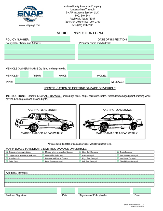 VEHICLE INSPECTION FORM screenshot
