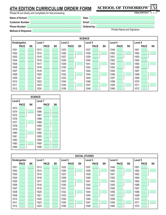 4TH EDITION CURRICULUM ORDER FORM screenshot