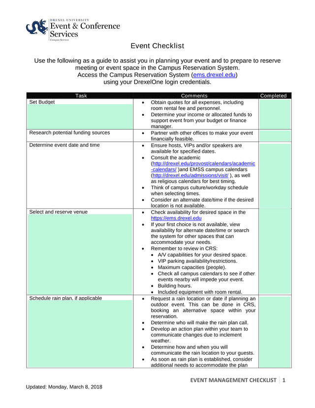 Event Management Checklist 1 screenshot