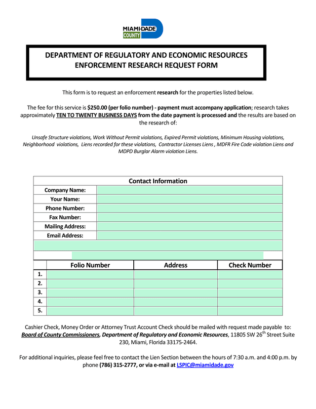 Enforcement Research Request Form screenshot