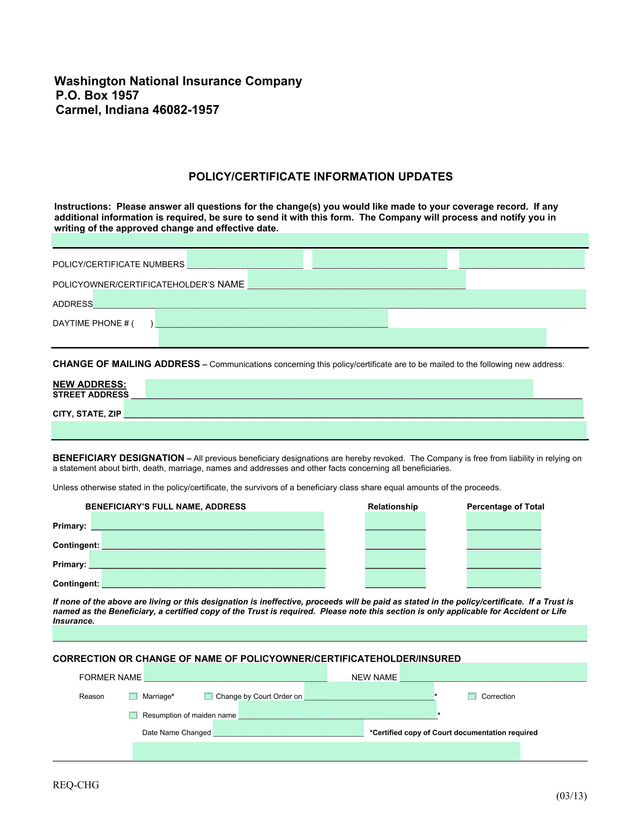 PolicyCertificate Information Updates screenshot