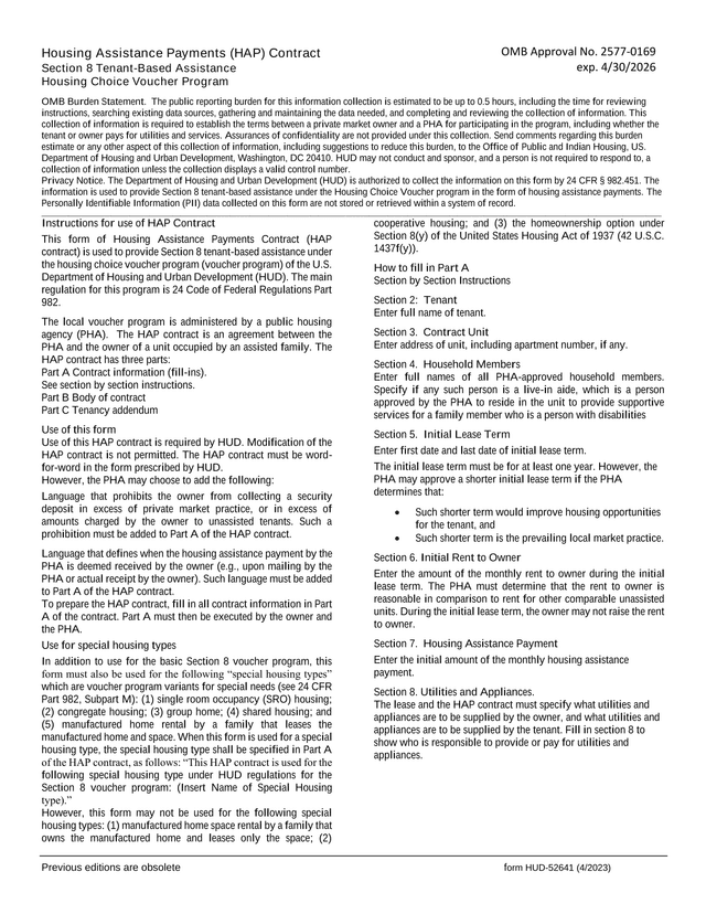 Housing Assistance Payments (HAP) Contract screenshot
