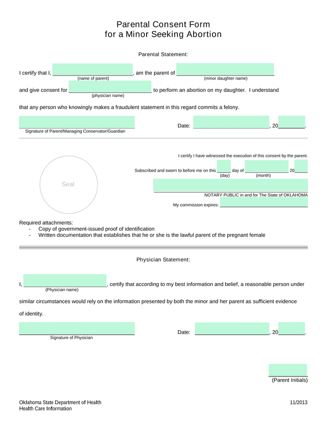 Parental Consent Form For A Minor Seeking Abortion screenshot