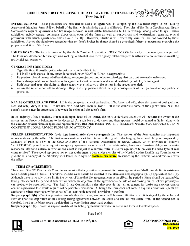 Guidelines For Completing The Exclusive Right To Sell Listing Agreement screenshot