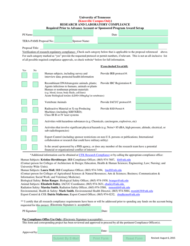Research And Laboratory Compliance Form screenshot