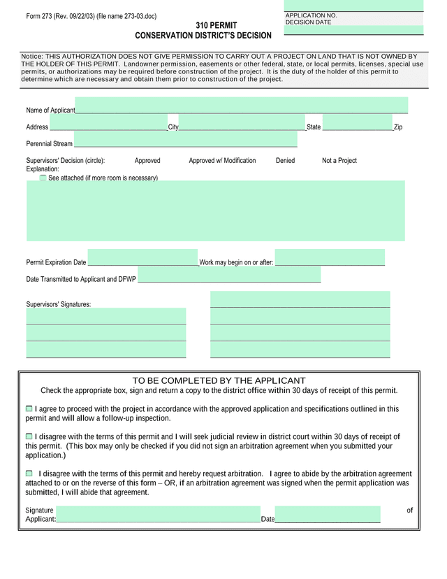 Form 273 Conservation DistrictS Decision screenshot