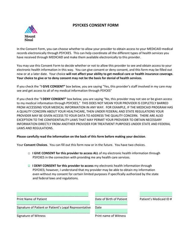 PSYCKES Consent Form screenshot