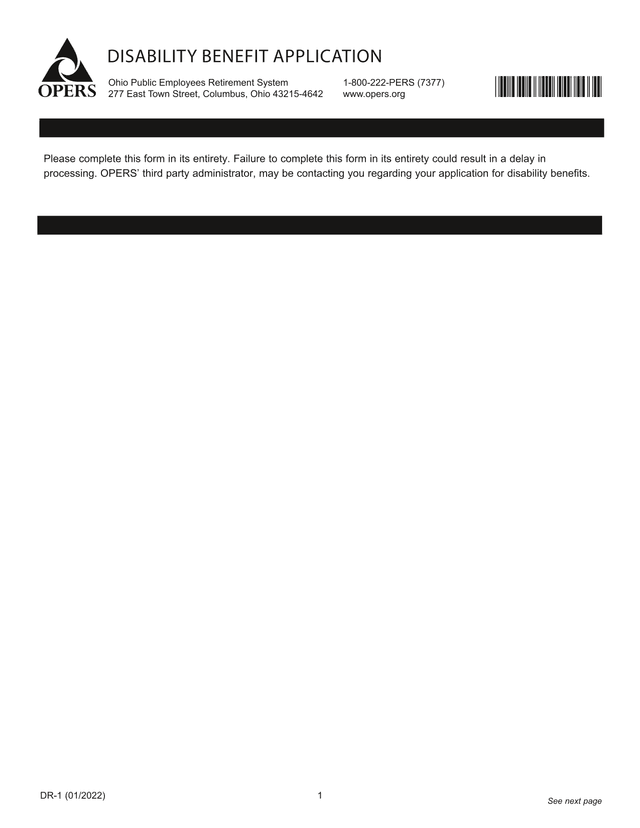 DR 1 Disability Benefit Application screenshot