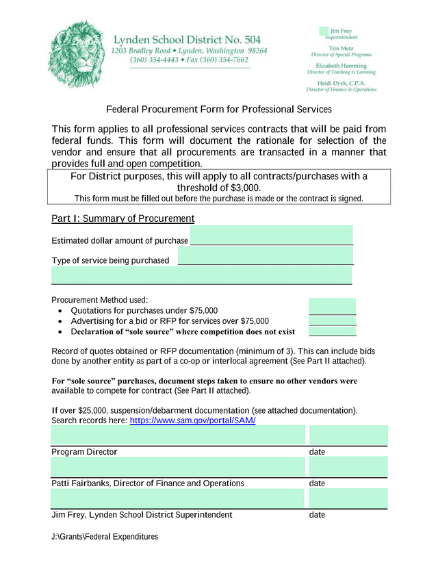 Federal Procurement Form For Professional Services screenshot