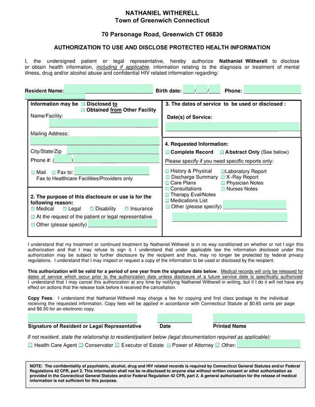 Authorization To Use And Disclose Protected Health Information screenshot
