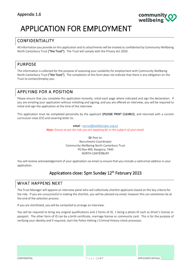 APPLICATION FOR EMPLOYMENT screenshot