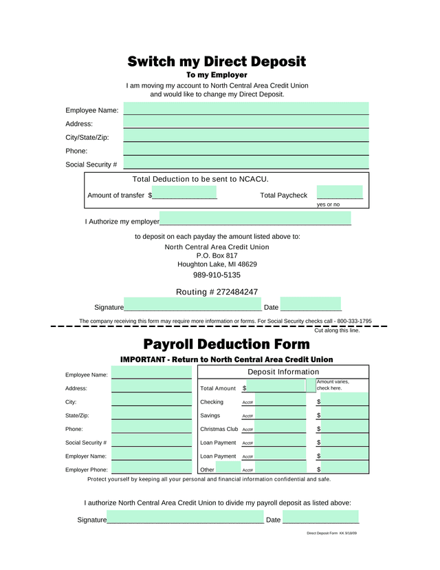 Direct Deposit Form screenshot
