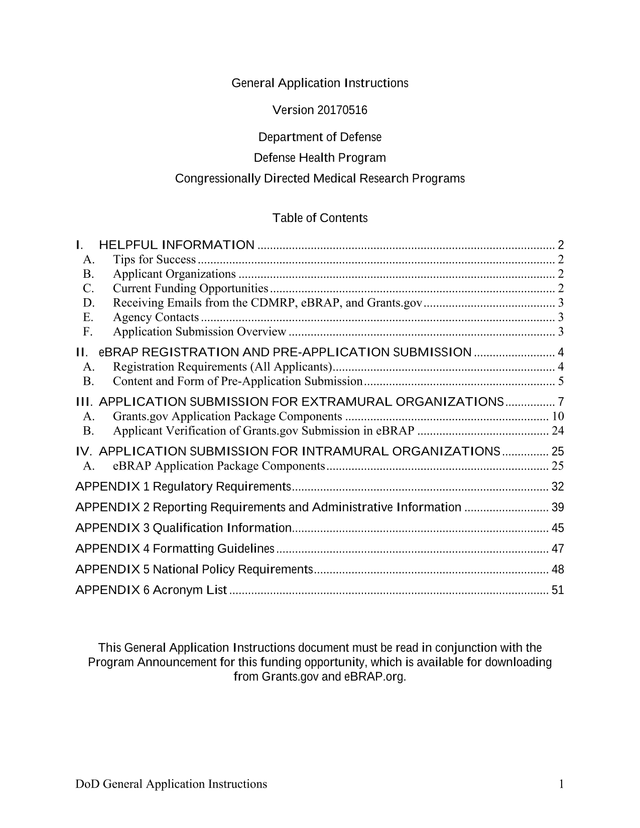 DoD General Application Instructions screenshot