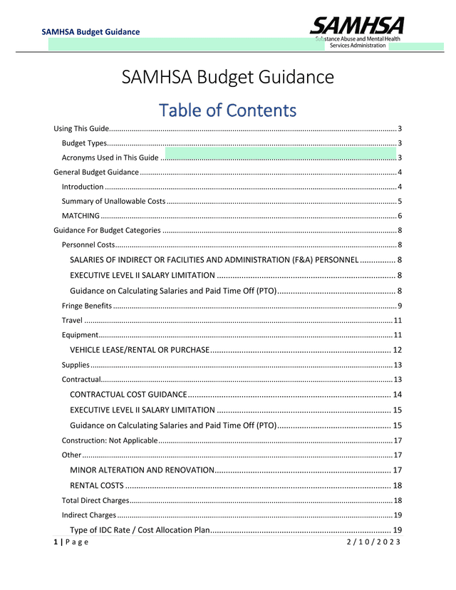 SAMHSA Budget Guidance screenshot