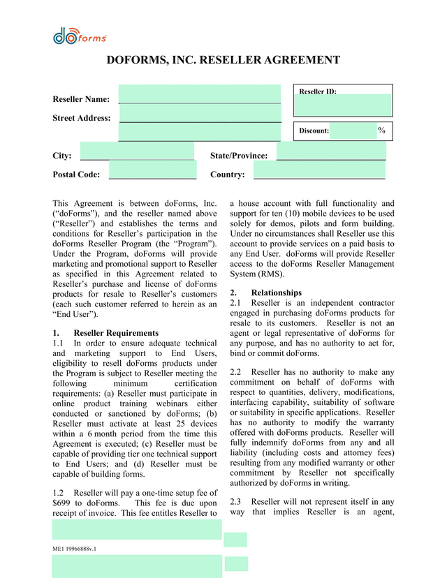 DOFORMS, INC. RESELLER AGREEMENT screenshot