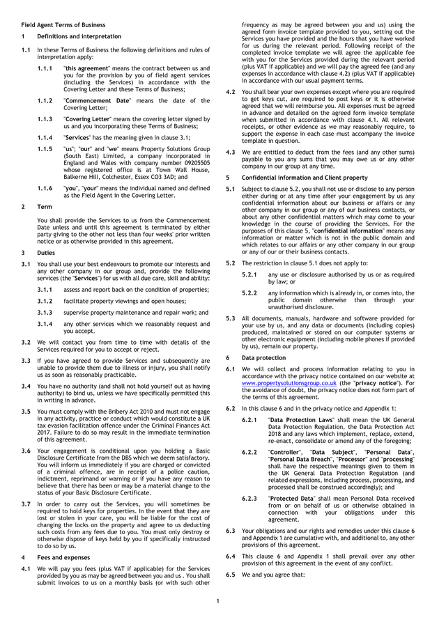 Field Agent Terms Of Business screenshot