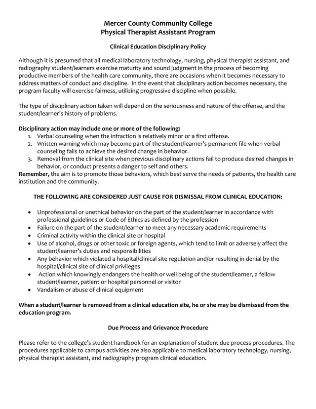 Clinical Education Disciplinary Policy screenshot