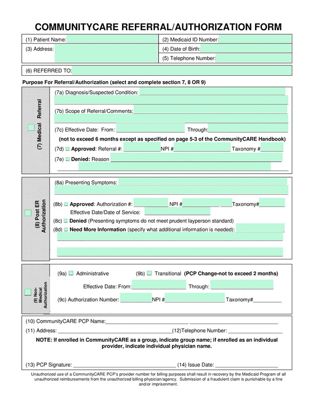 COMMUNITYCARE REFERRALAUTHORIZATION FORM screenshot