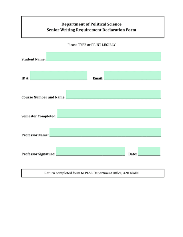 Senior Writing Requirement Declaration Form screenshot