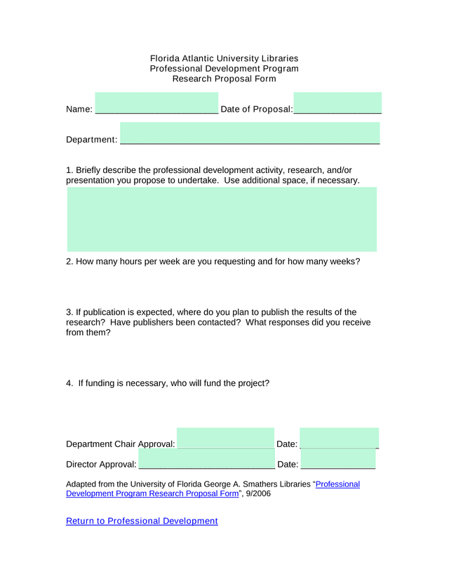 Professional Development Program Research Proposal Form screenshot