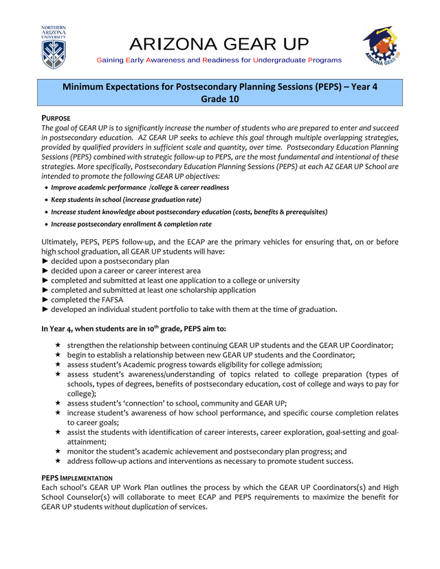 Minimum Expectations For Postsecondary Planning Sessions (PEPS)  Year 4 Grade 10 screenshot