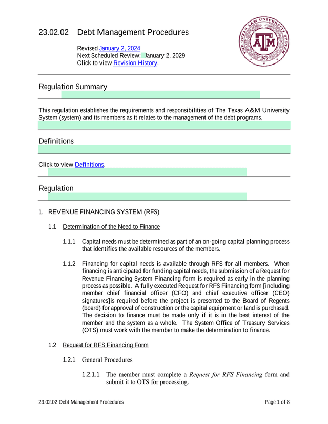 23.02.02 Debt Management Procedures screenshot