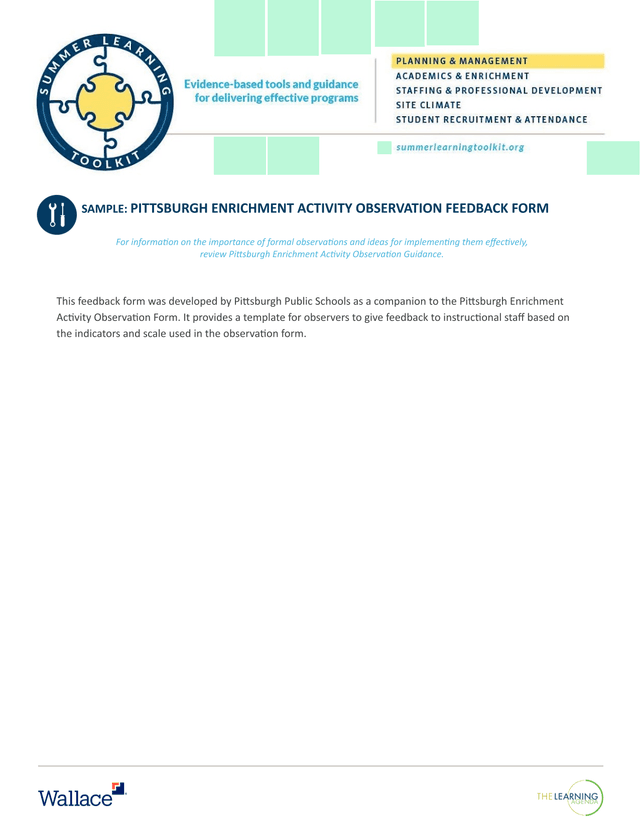 Pittsburgh Enrichment Activity Observation Feedback Form screenshot