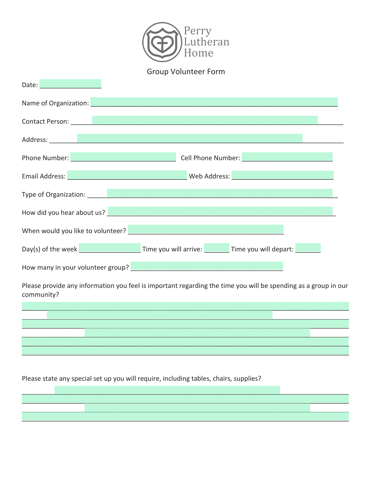 Group Volunteer Form screenshot