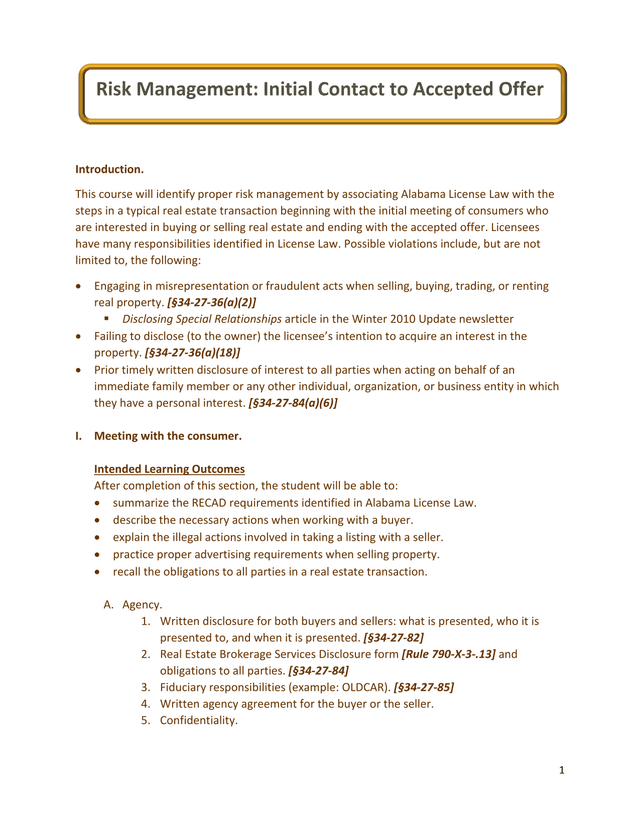 Risk Management Initial Contact To Accepted Offer screenshot