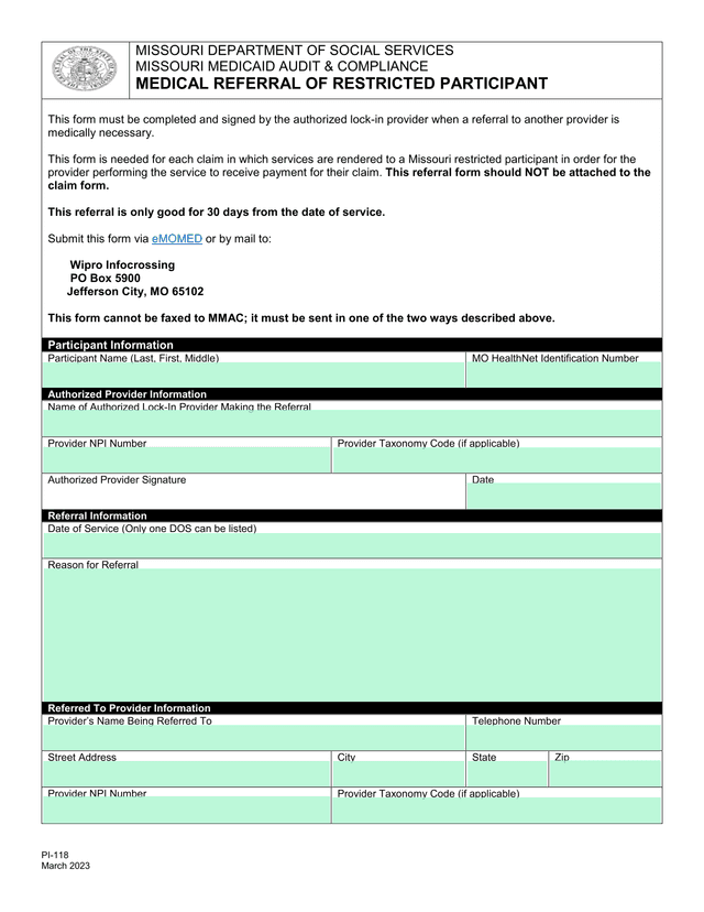 PI 118 Medical Referral Of Restricted Participant screenshot