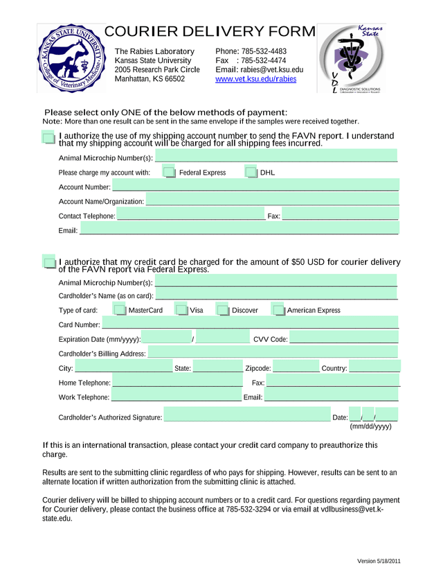 Courier Delivery Form screenshot