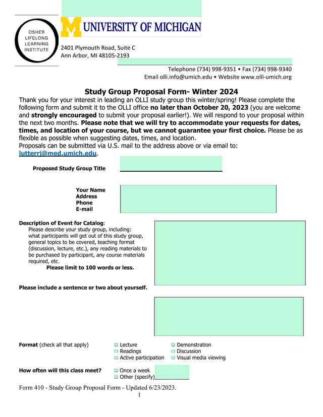 Form 410   Study Group Proposal Form screenshot