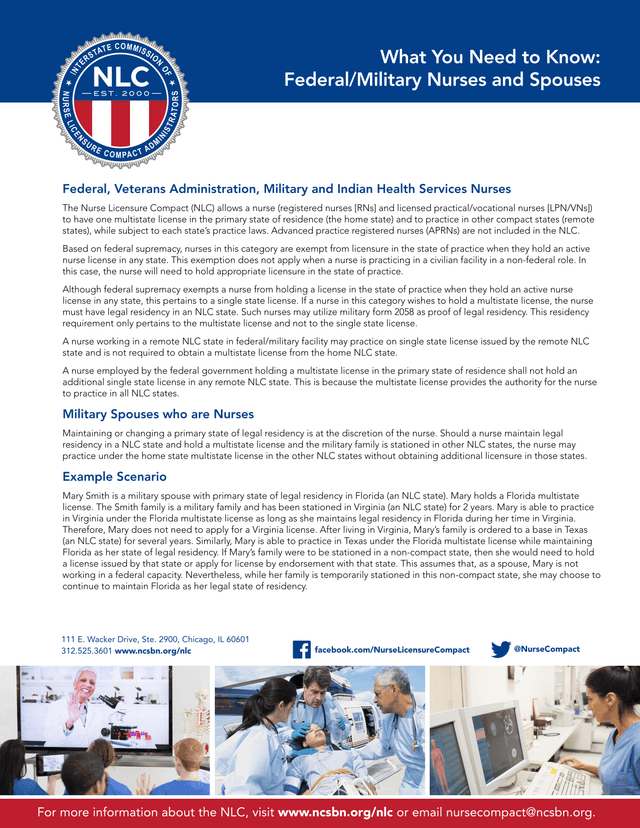 Nurse Licensure Compact (NLC) Guidelines For FederalMilitary Nurses And Spouses screenshot