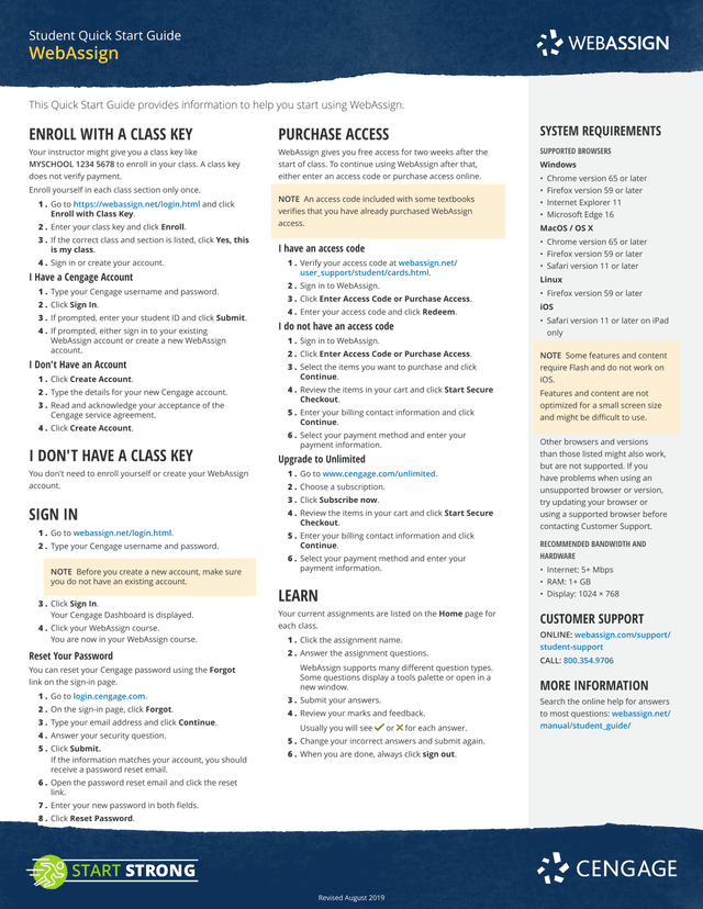 Student Quick Start Guide screenshot