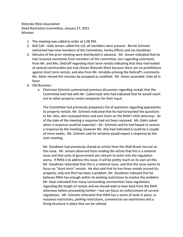 Rotonda West Association Deed Restriction Committee Minutes screenshot