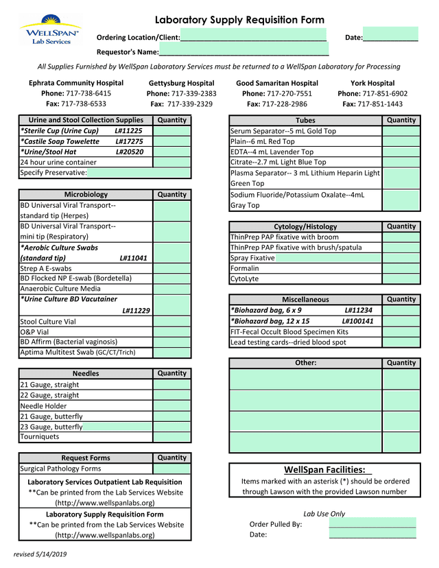 Laboratory Services Outpatient Lab Requisition screenshot